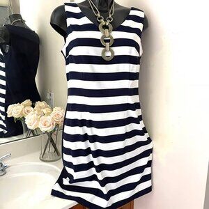 Women Dress, L, navy blue/white stripes, sleeveless, casual business dress Large